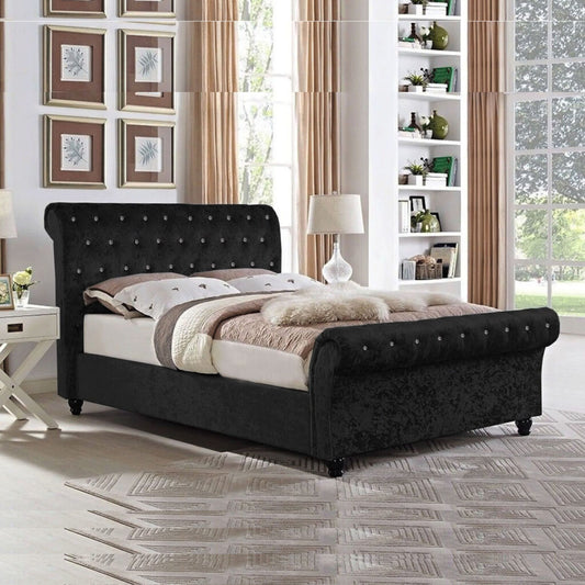 Sleigh Bed In Crushed Velvet