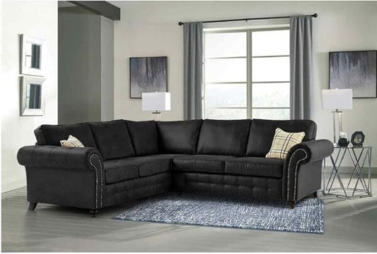 Oakland Corner Sofa – Stylish Fullback Sofa with Foam Cushions and Metallic Studded Detailing