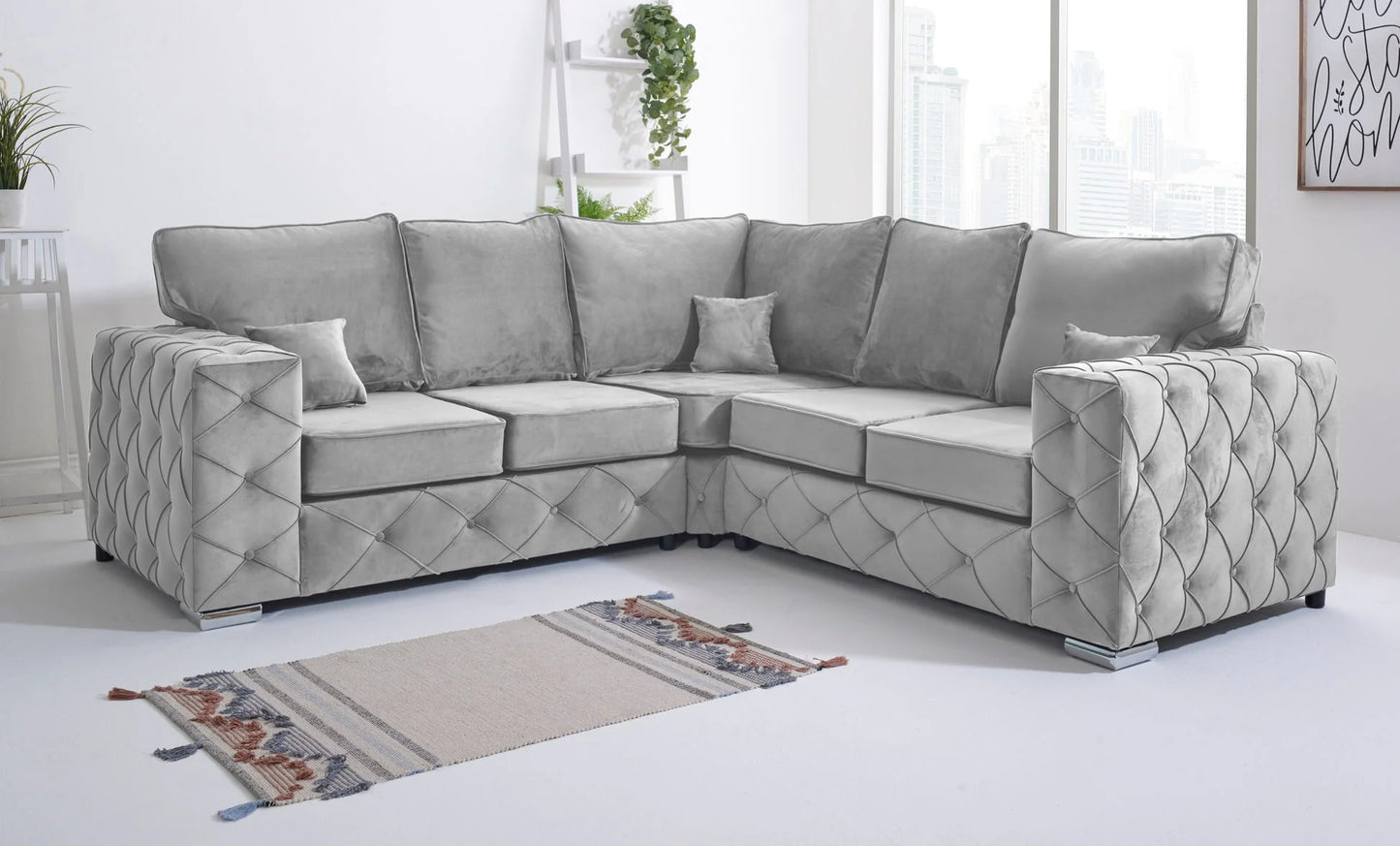 Ashton Fullback Corner Sofa in Light Grey – Modern Elegance & Supreme Comfort