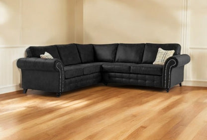 Oakland Corner Sofa – Stylish Fullback Sofa with Foam Cushions and Metallic Studded Detailing