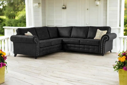 Oakland Corner Sofa – Stylish Fullback Sofa with Foam Cushions and Metallic Studded Detailing