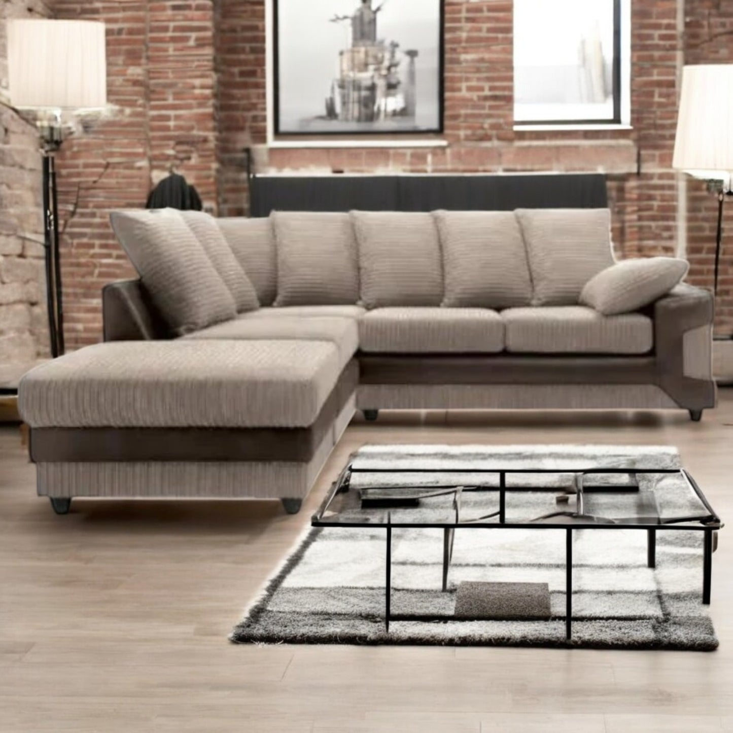 Dino Corner Sofa – Stylish Comfort in Cord Fabric & Faux Leather