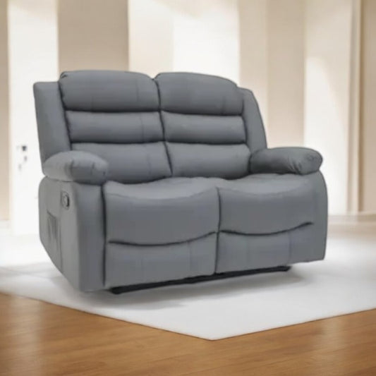 Roma Grey Leather Recliner 2 Seater Sofa