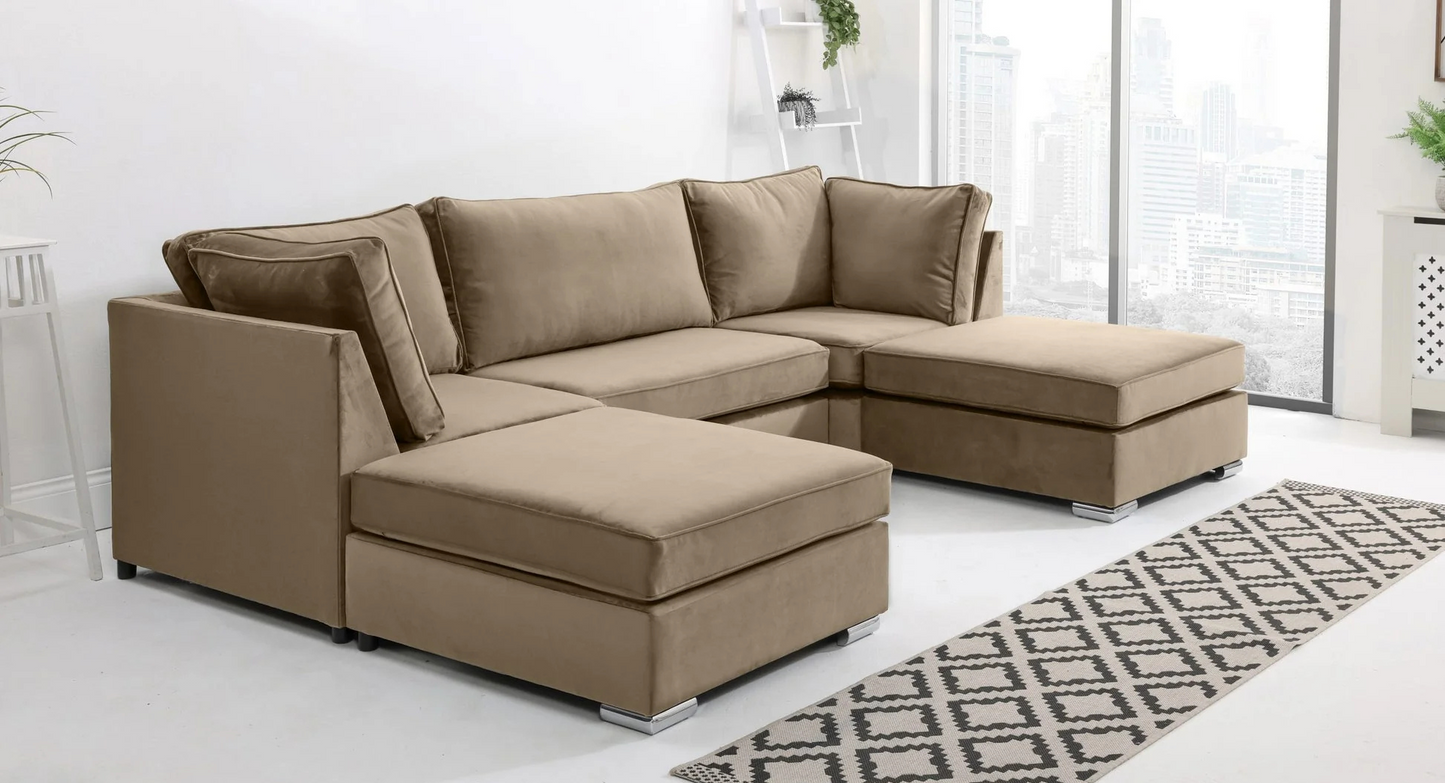 U-Shaped Fullback Sofa in Beige – Spacious, Stylish & Luxurious