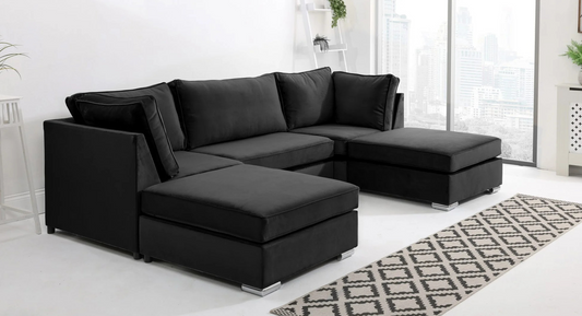 U-Shaped Fullback Sofa in Black – Bold, Spacious & Luxurious