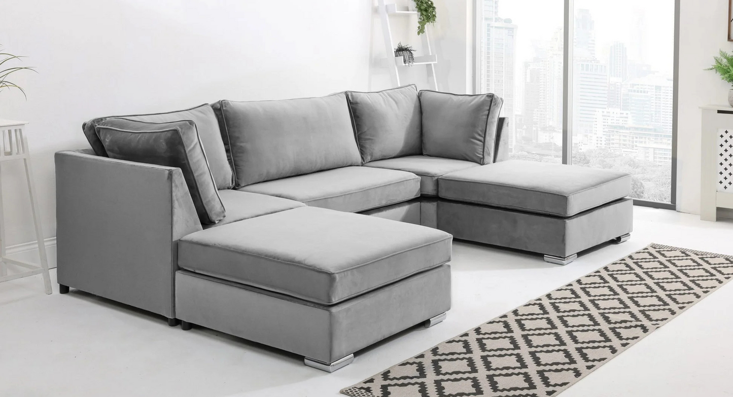 U-Shaped Fullback Sofa in Light Gray – Elegant, Spacious & Ultra-Comfortable