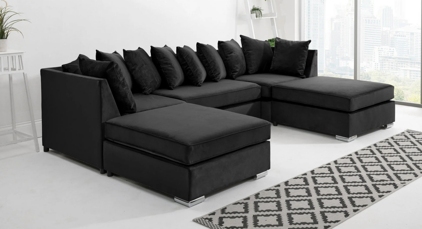 U-Shaped Scatter Back Sofa in Black – Sleek, Spacious & Ultra-Comfortable