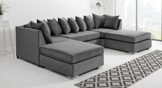 U-Shaped Scatter Back Sofa in Dark Gray – Stylish, Spacious & Ultra-Comfortable