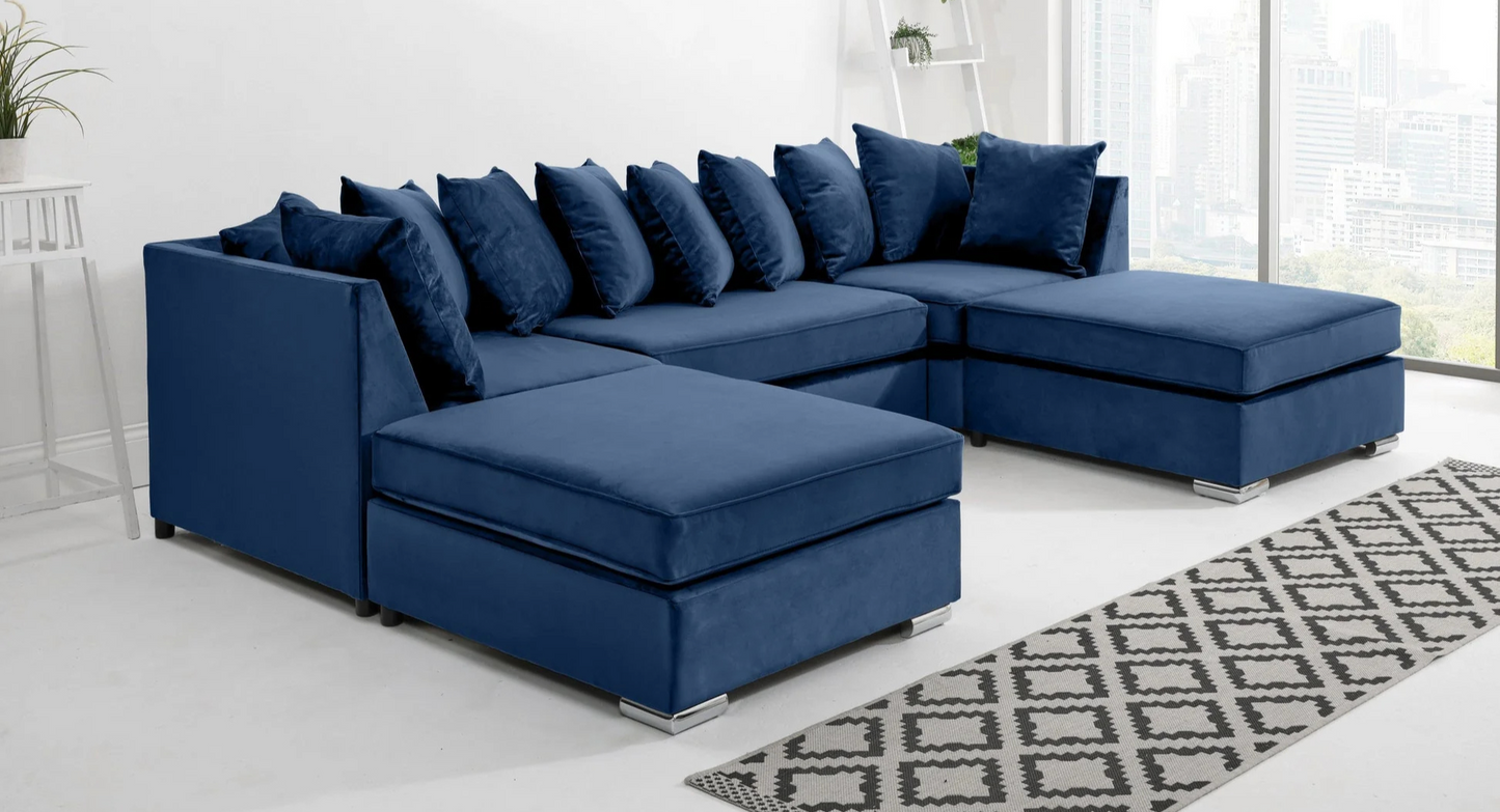 U-Shaped Scatter Back Sofa in Navy Blue – Stylish, Spacious & Luxurious