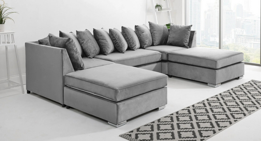 U-Shaped Scatter Back Sofa in Silver – Elegant, Spacious & Ultra-Comfortable