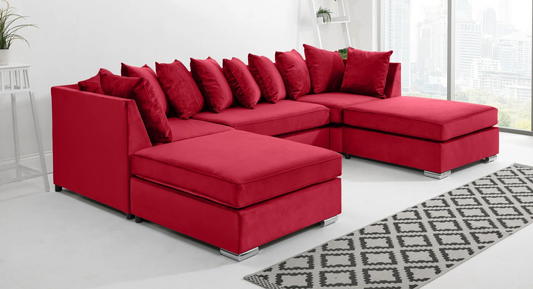 U-Shaped Scatter Back Sofa in Red – Bold, Spacious & Ultra-Comfortable