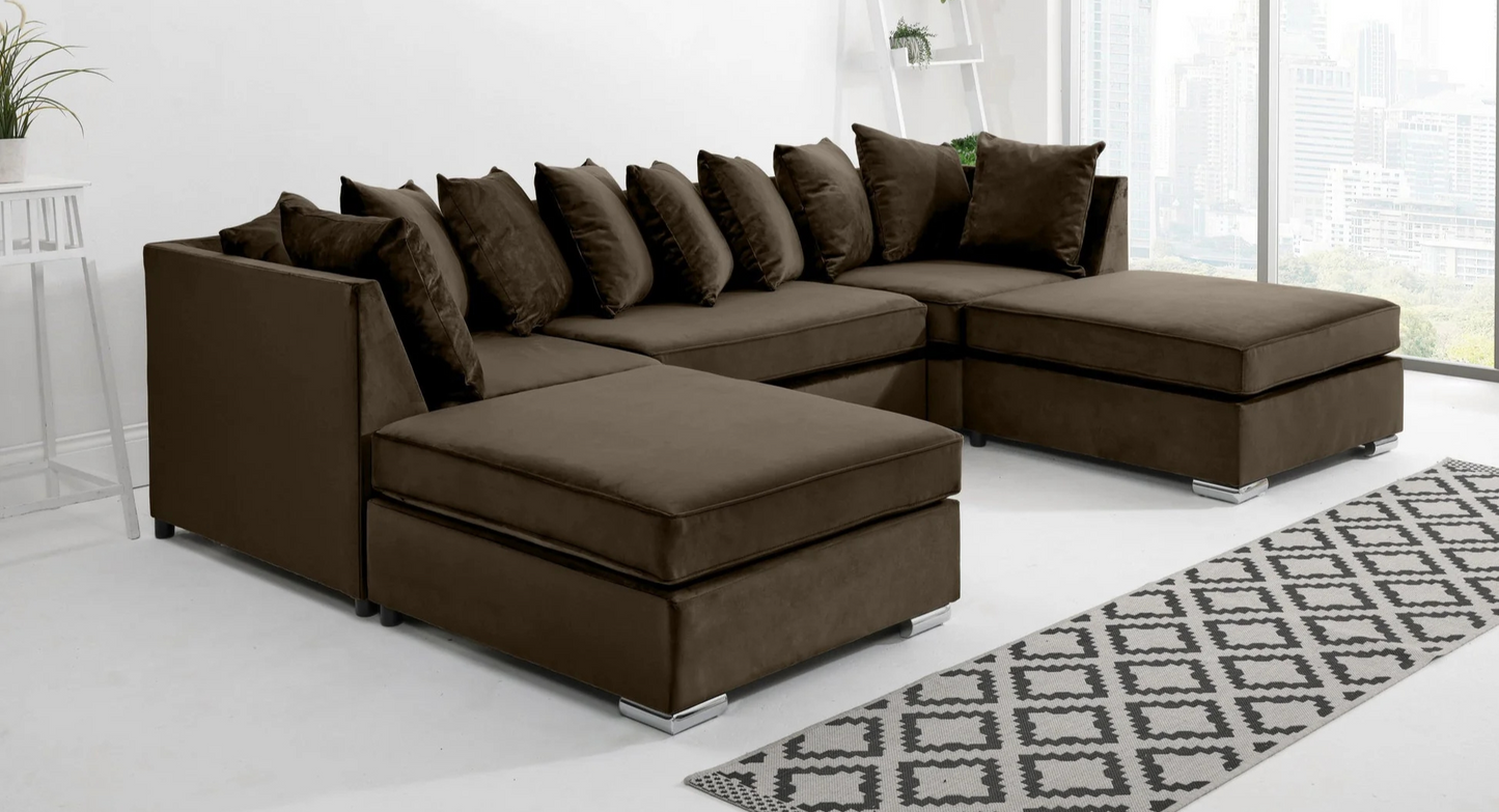 U-Shaped Scatter Back Sofa in Brown – Spacious, Stylish & Cozy