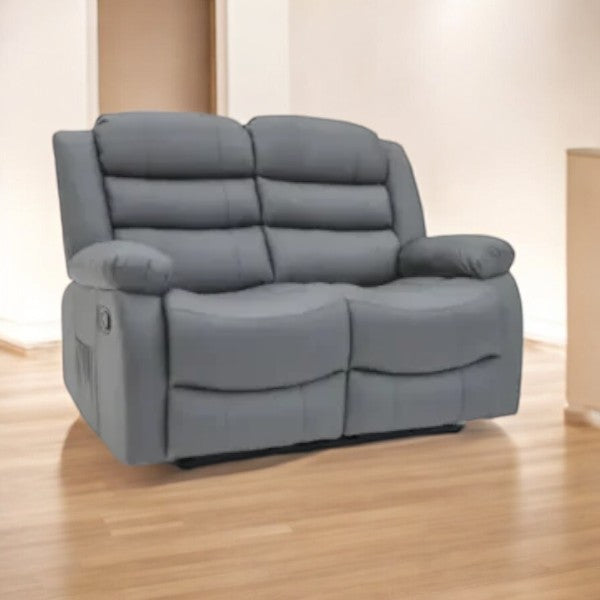 Roma Grey Leather Recliner 2 Seater Sofa