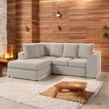 Dylan Corner Sofa – Modern 4-Seater in Cream with Scatter and full Back Design