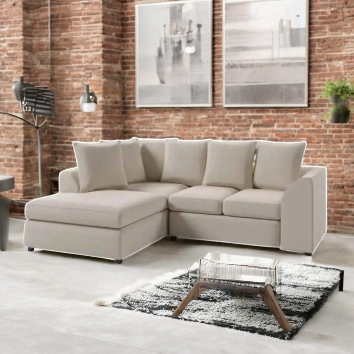 Dylan Corner Sofa – Modern 4-Seater in Cream with Scatter and full Back Design