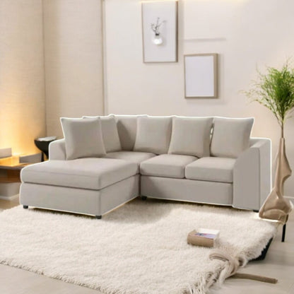 Dylan Corner Sofa – Modern 4-Seater in Cream with Scatter and full Back Design