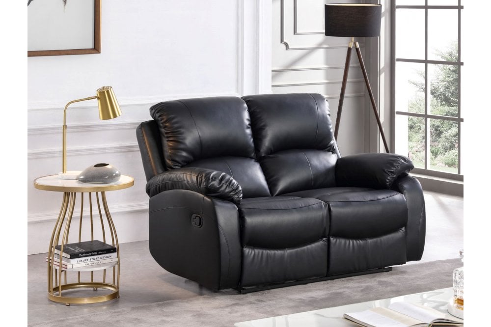 Roma Black Leather Recliner 2 Seater Sofa