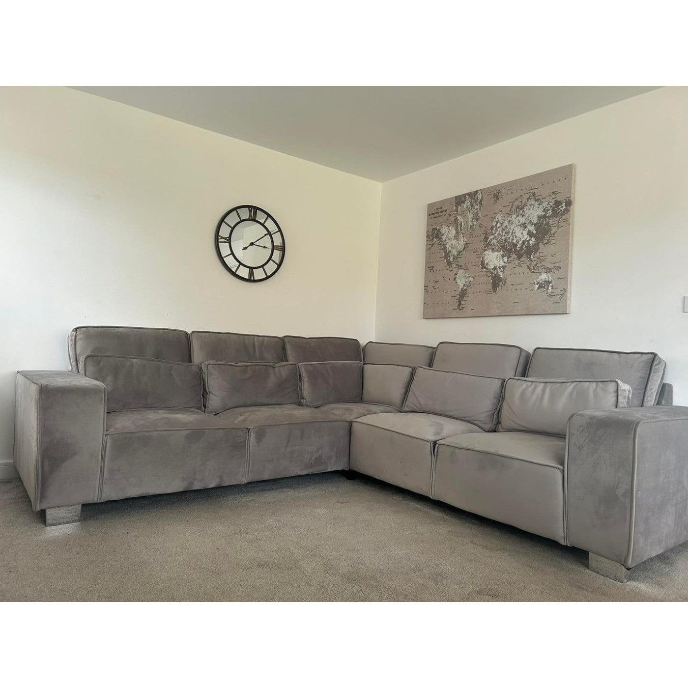 Sloane Modern 5 Seater Large Corner Sofa in Silver